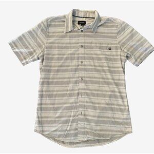 Marmot Short Sleeve Button Up Gray and Blue Striped Shirt Men's Size Medium